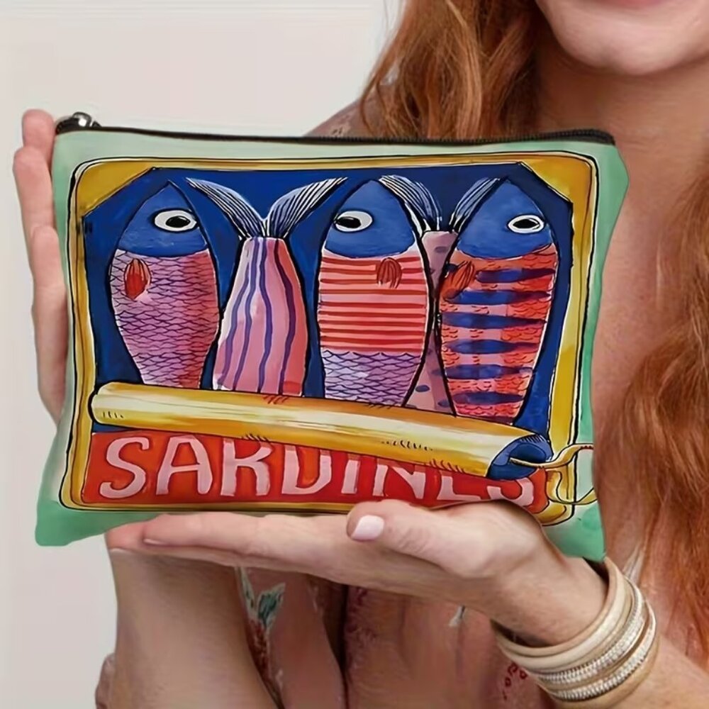 “Can of Sardines” Cosmetic Bag (Green & Blue) BRAND-NEW & SO CUTE!